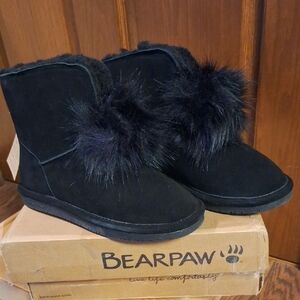 BearPaw Women's Black Faux Fur Winter Boots